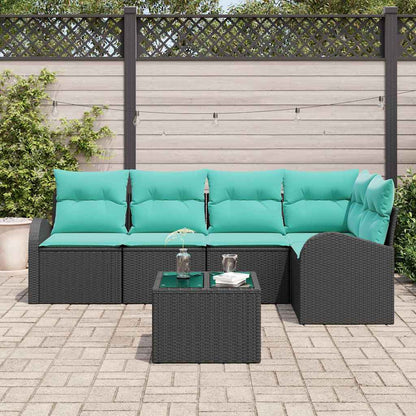 Set Divano da Giardino 6 pcs Nero e Turchese polyrattan | homemem39