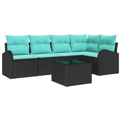 Set Divano da Giardino 6 pcs Nero e Turchese polyrattan | homemem39