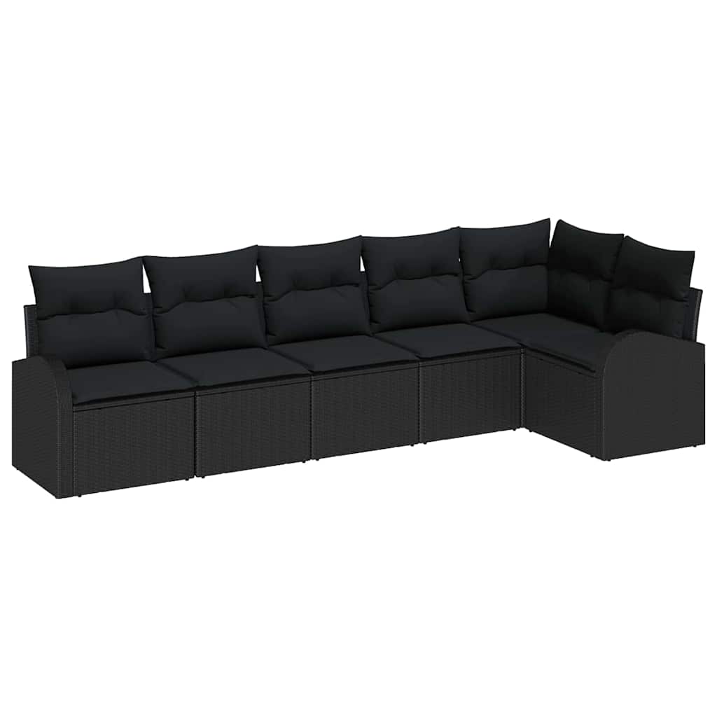 Set Divano da Giardino con cuscino 6 pcs Nero polyrattan | homemem39