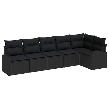 Set Divano da Giardino con cuscino 6 pcs Nero polyrattan | homemem39