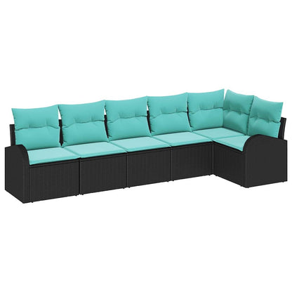 Set Divano da Giardino 6 pcs Nero e Turchese polyrattan | homemem39