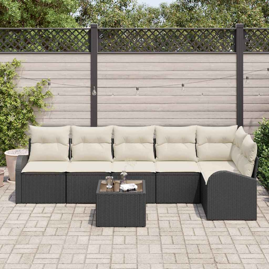 Set Divano da Giardino 7 pcs Nero e Bianco polyrattan | homemem39