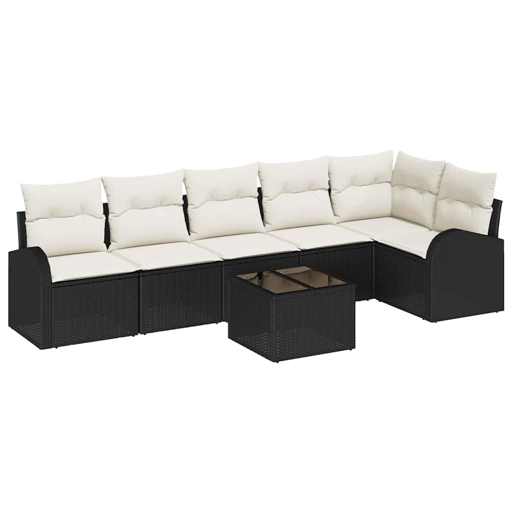 Set Divano da Giardino 7 pcs Nero e Bianco polyrattan | homemem39