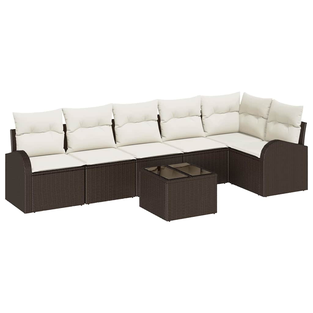 Set Divano da Giardino 7 pcs Marrone e bianco polyrattan