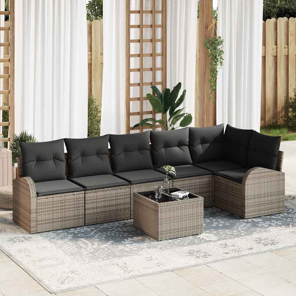 Set Divano da Giardino con cuscino 7 pcs Grigio polyrattan