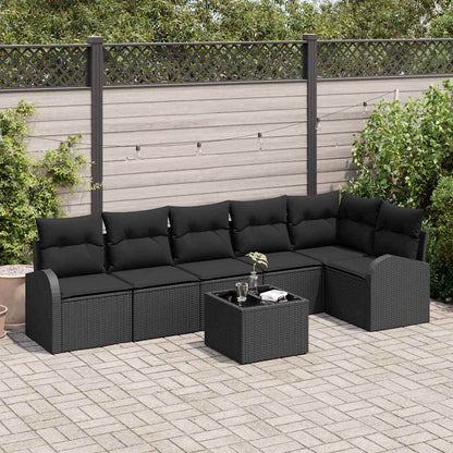 Set Divano da Giardino con cuscino 7 pcs Nero polyrattan | homemem39