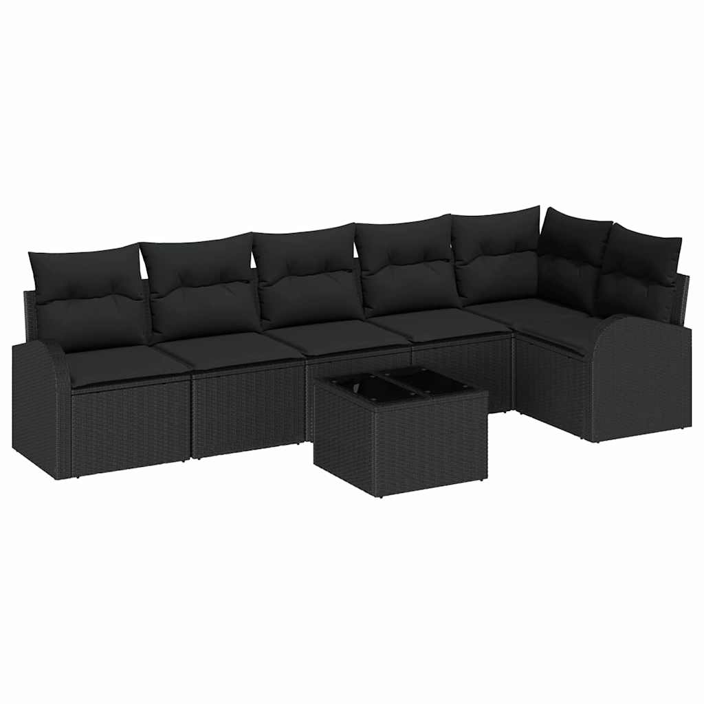 Set Divano da Giardino con cuscino 7 pcs Nero polyrattan | homemem39