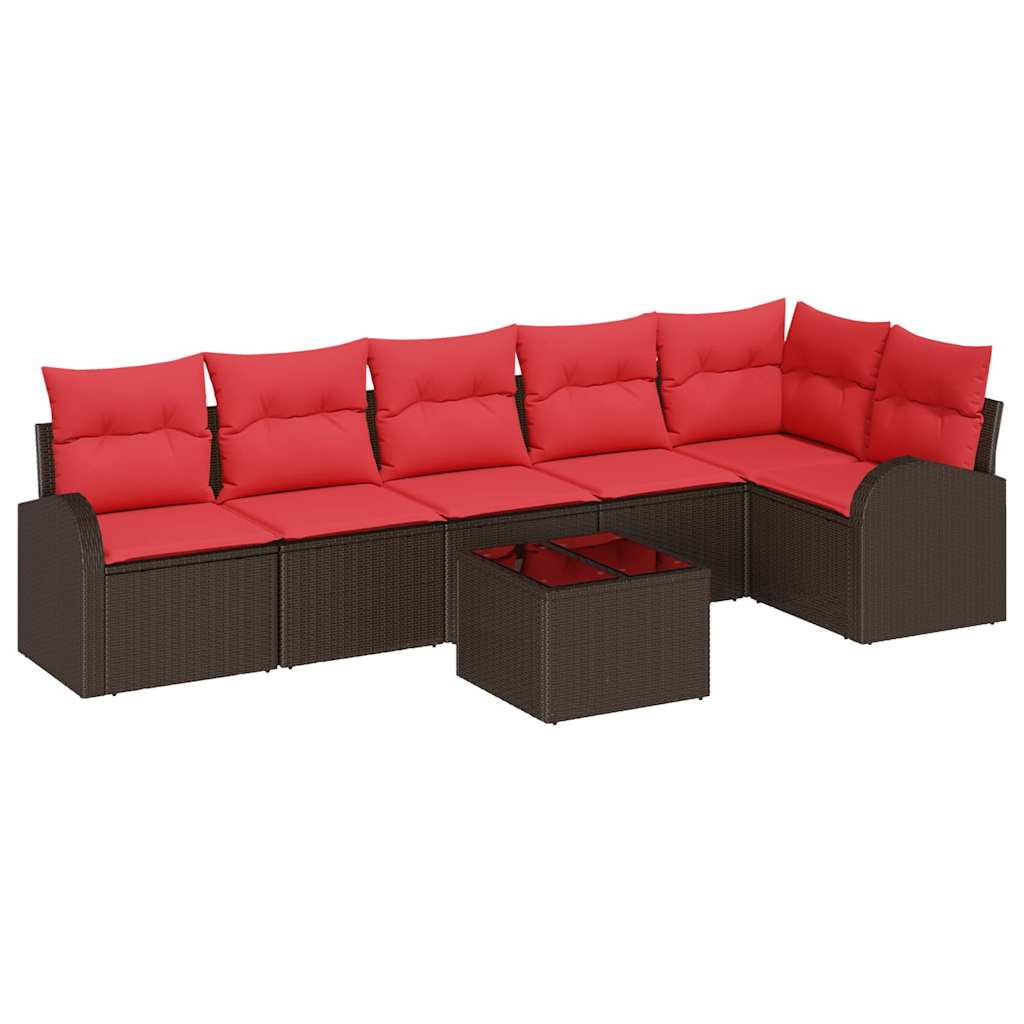 Set Divano da Giardino 7 pcs Marrone e Rosso polyrattan | homemem39