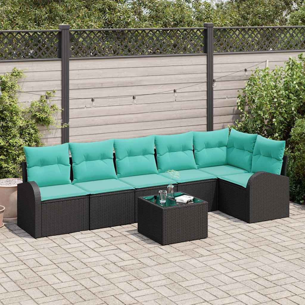 Set Divano da Giardino 7 pcs Nero e Turchese polyrattan | homemem39
