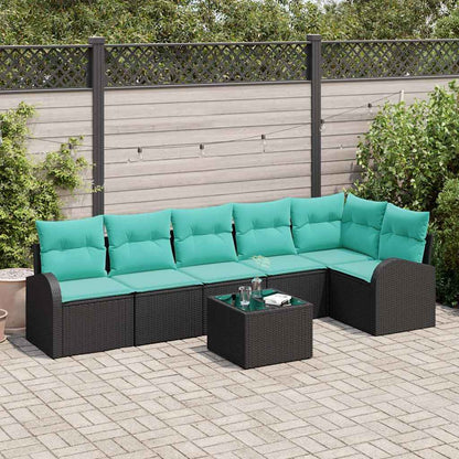 Set Divano da Giardino 7 pcs Nero e Turchese polyrattan | homemem39