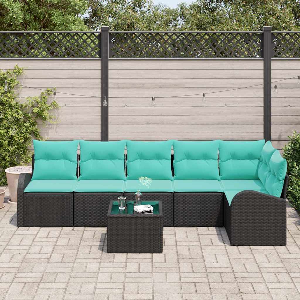 Set Divano da Giardino 7 pcs Nero e Turchese polyrattan | homemem39