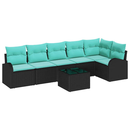 Set Divano da Giardino 7 pcs Nero e Turchese polyrattan | homemem39