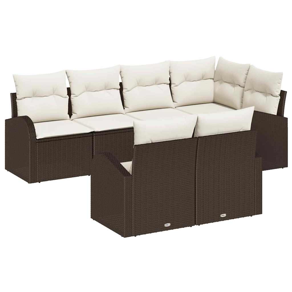 Set Divano da Giardino 7 pcs Marrone e bianco polyrattan | homemem39