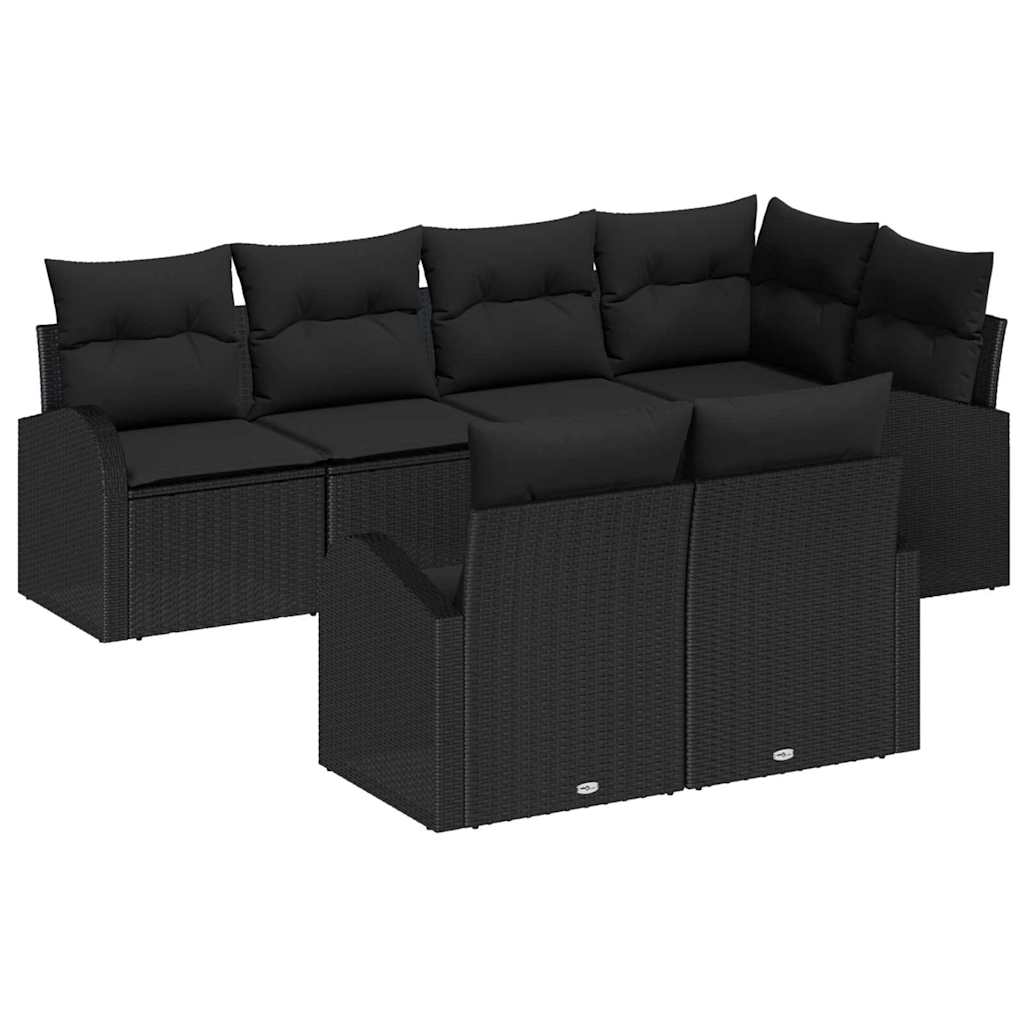 Set Divano da Giardino con cuscino 7 pcs Nero polyrattan | homemem39