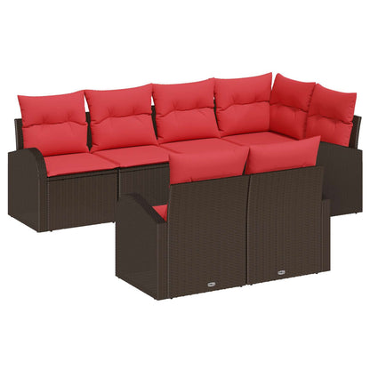 Set Divano da Giardino 7 pcs Marrone e Rosso polyrattan | homemem39