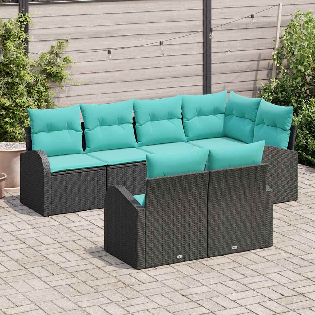 Set Divano da Giardino 7 pcs Nero e turchese polyrattan | homemem39