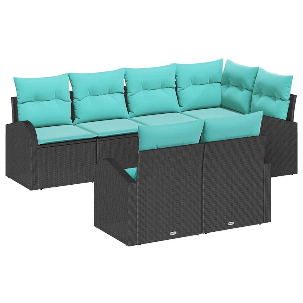 Set Divano da Giardino 7 pcs Nero e turchese polyrattan | homemem39