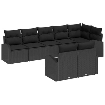 Set Divano da Giardino con cuscino 8 pcs Nero polyrattan