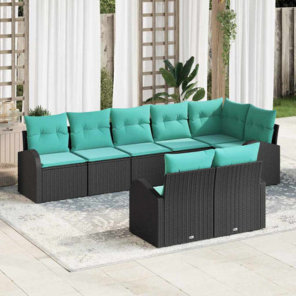 Set Divano da Giardino 8 pcs Nero e Turchese polyrattan | homemem39