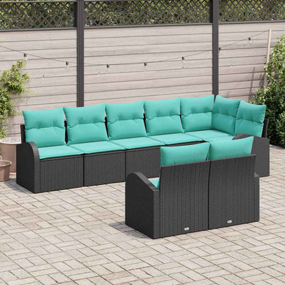 Set Divano da Giardino 8 pcs Nero e Turchese polyrattan | homemem39