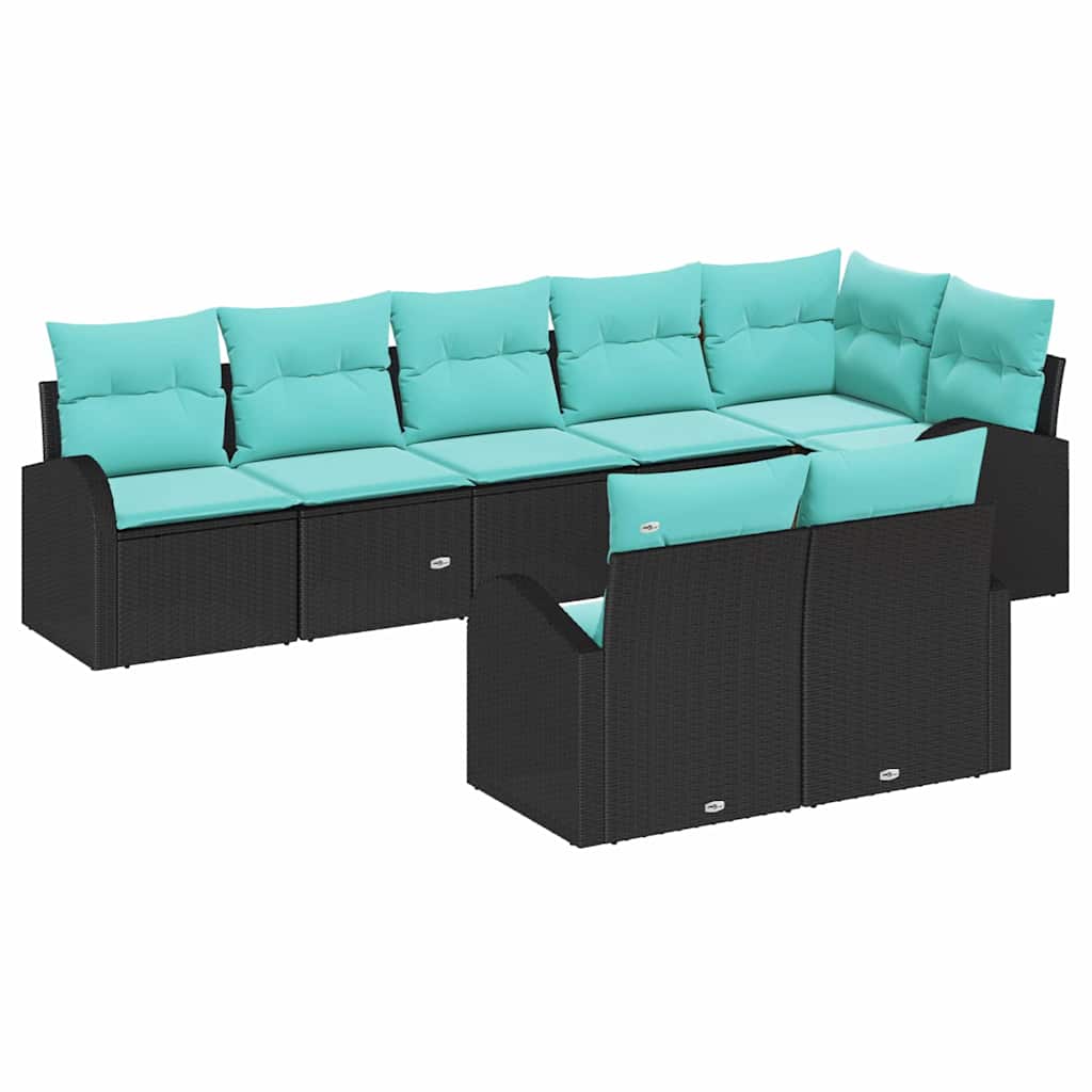 Set Divano da Giardino 8 pcs Nero e Turchese polyrattan | homemem39
