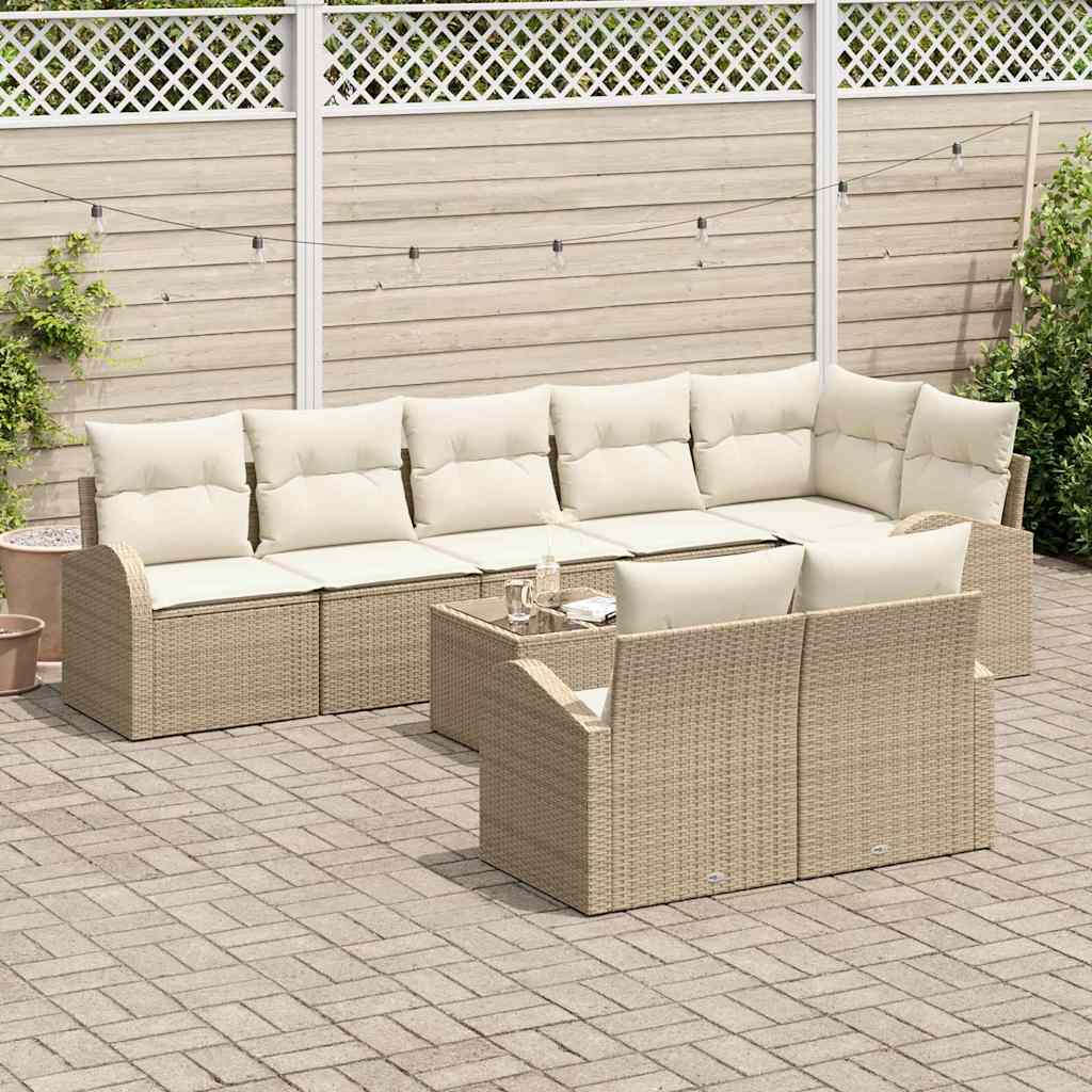 Set Divano da Giardino 9 pcs Beige e Bianco polyrattan | homemem39