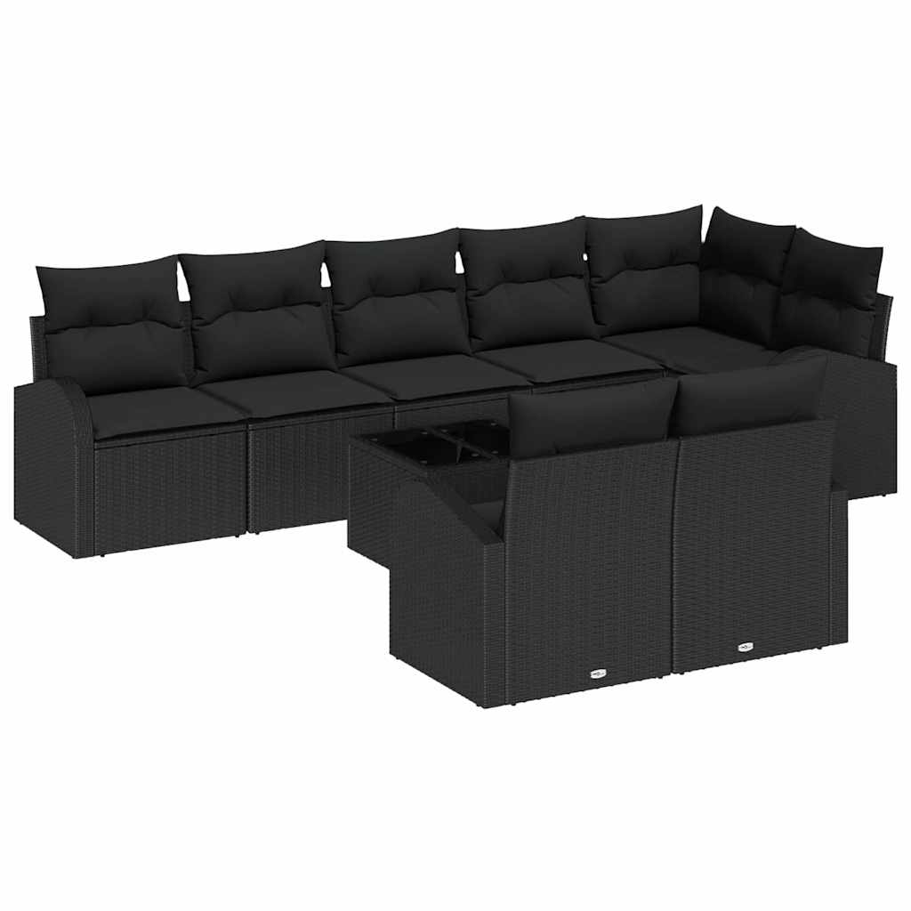 Set Divano da Giardino con cuscino 9 pcs Nero polyrattan