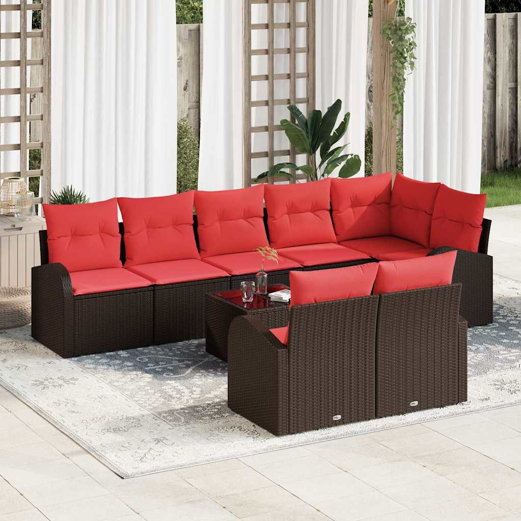 Set Divano da Giardino 9 pcs Marrone e Rosso polyrattan | homemem39