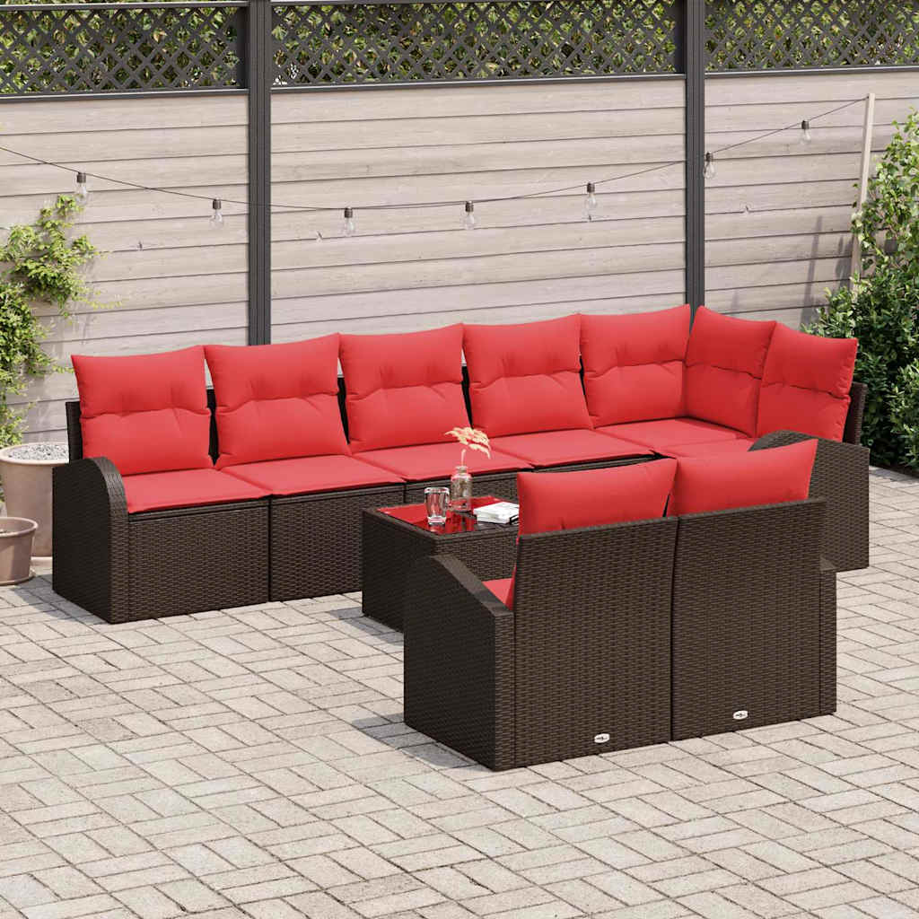 Set Divano da Giardino 9 pcs Marrone e Rosso polyrattan | homemem39