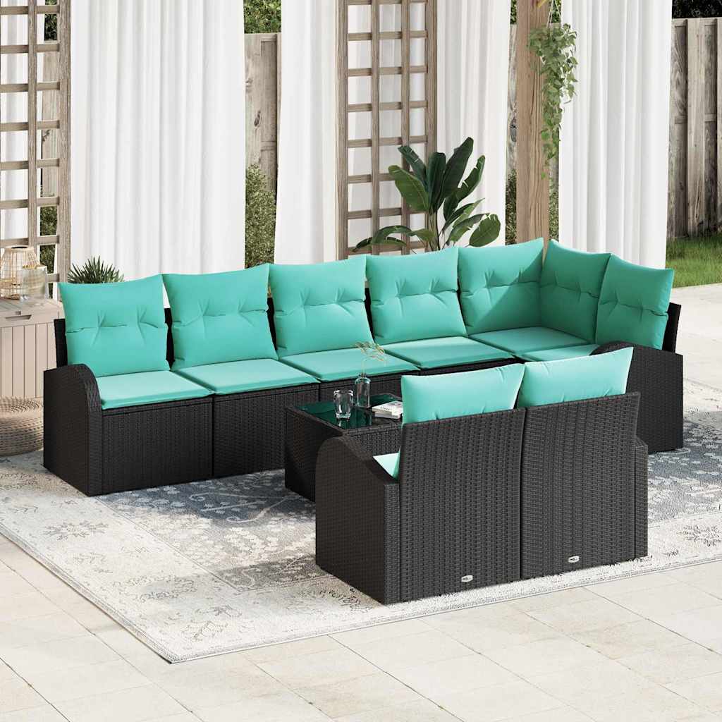 Set Divano da Giardino 9 pcs Nero e Turchese polyrattan | homemem39