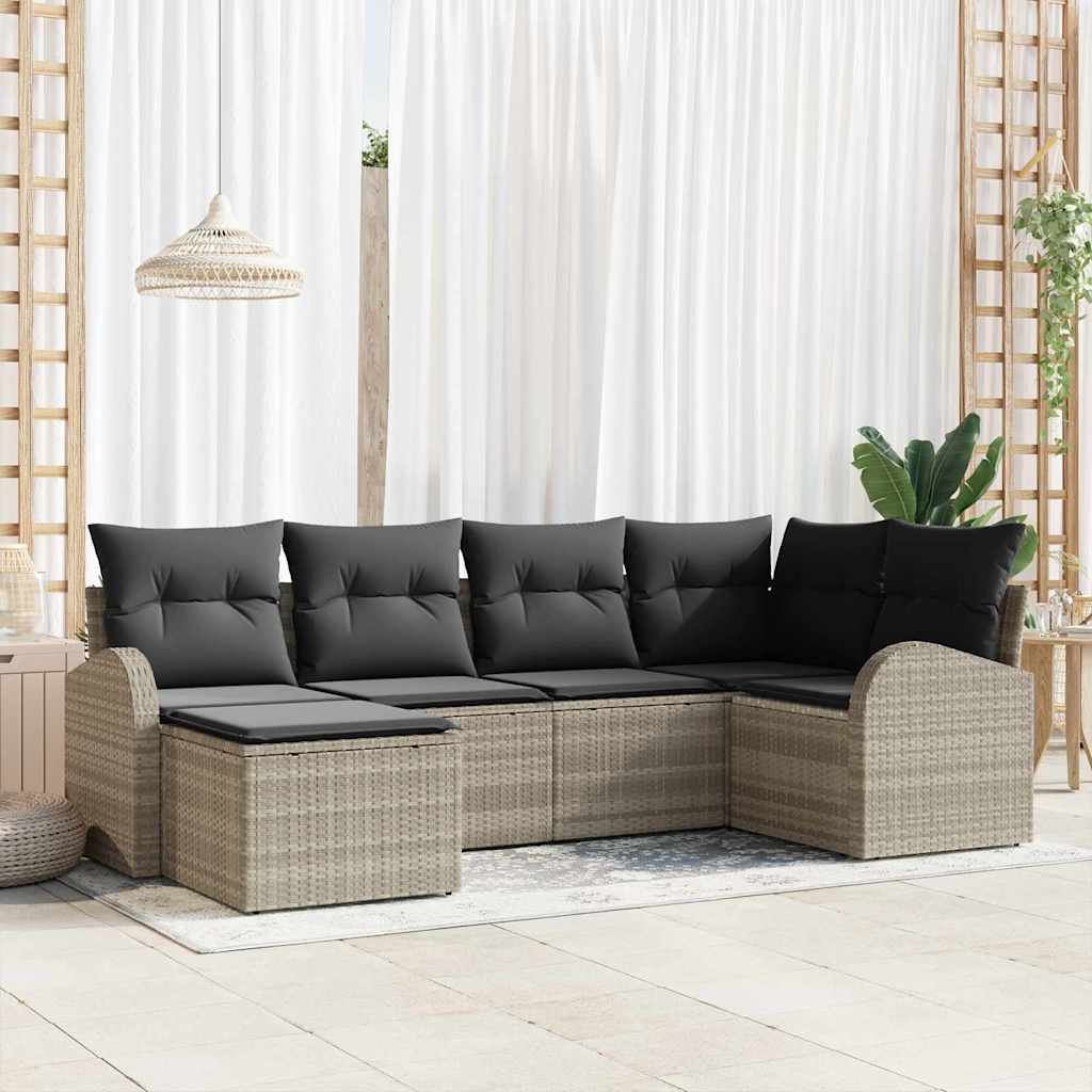 Set di divani con cuscino 6 pcs Grigio chiaro polyrattan | homemem39