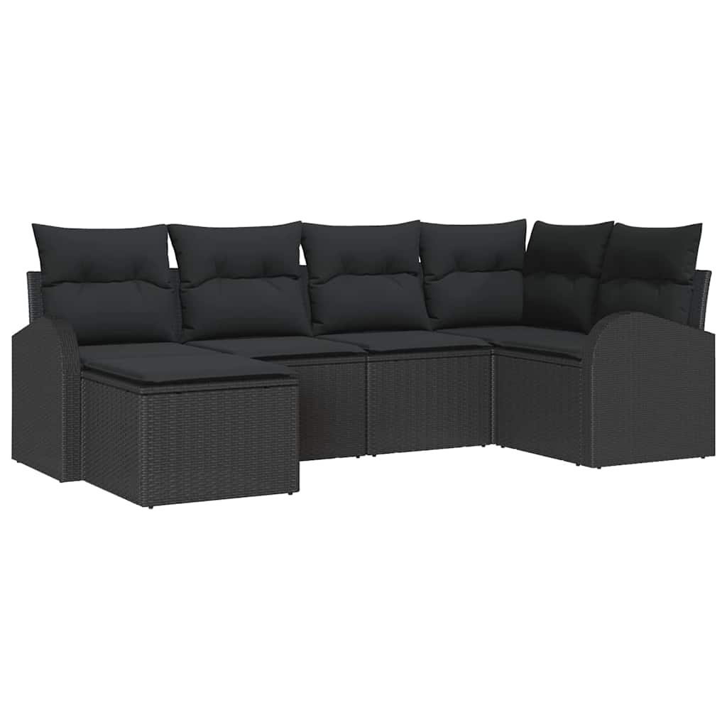 Set di divani con cuscino 6 pcs Nero polyrattan | homemem39