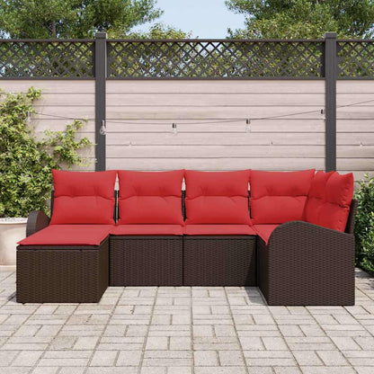 Set di divani con cuscino 6 pcs Marrone e Rosso polyrattan | homemem39