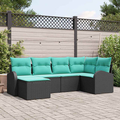 Set di divani con cuscino 6 pcs Nero e Turchese polyrattan | homemem39
