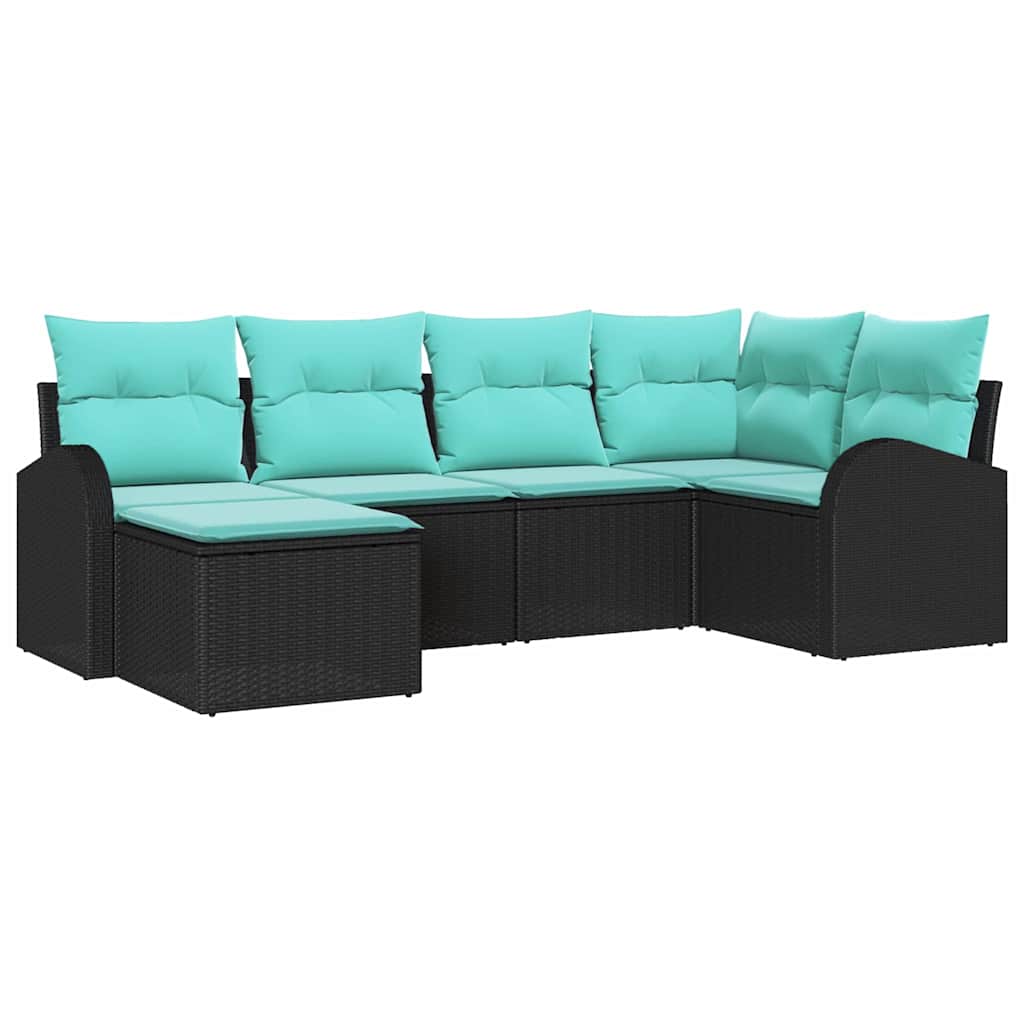 Set di divani con cuscino 6 pcs Nero e Turchese polyrattan | homemem39