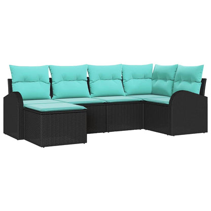 Set di divani con cuscino 6 pcs Nero e Turchese polyrattan | homemem39