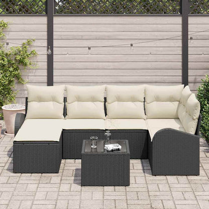 Set di divani con cuscino 7 pcs Nero e Bianco polyrattan | homemem39