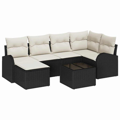 Set di divani con cuscino 7 pcs Nero e Bianco polyrattan | homemem39