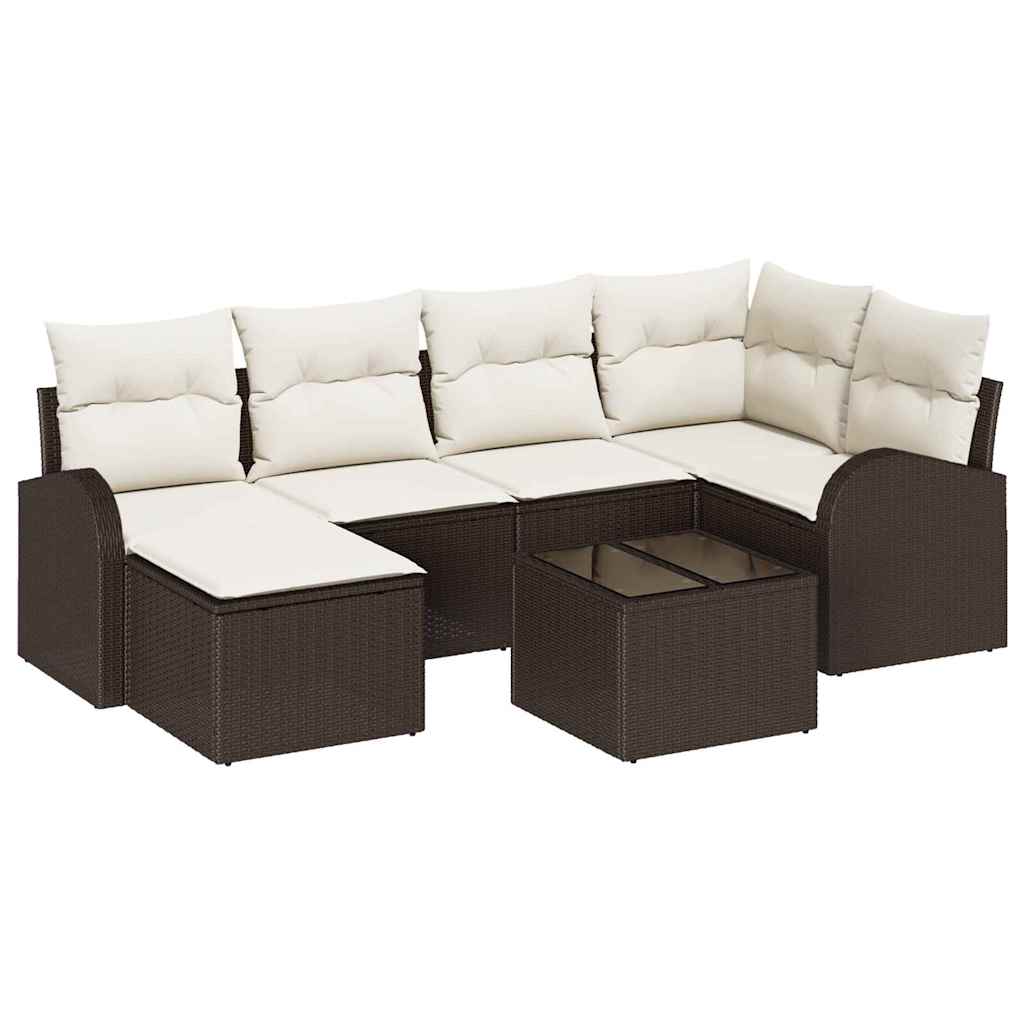 Set di divani con cuscino 7 pcs Marrone e bianco polyrattan | homemem39