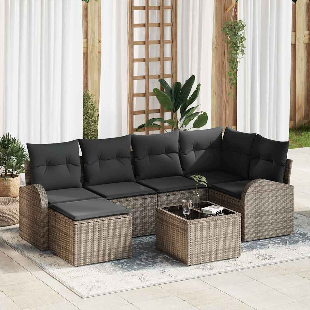 Set di divani con cuscino 7 pcs Grigio polyrattan