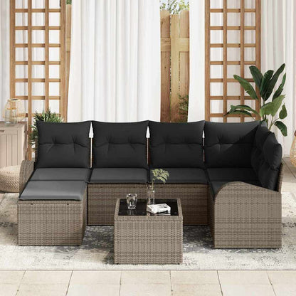 Set di divani con cuscino 7 pcs Grigio polyrattan | homemem39