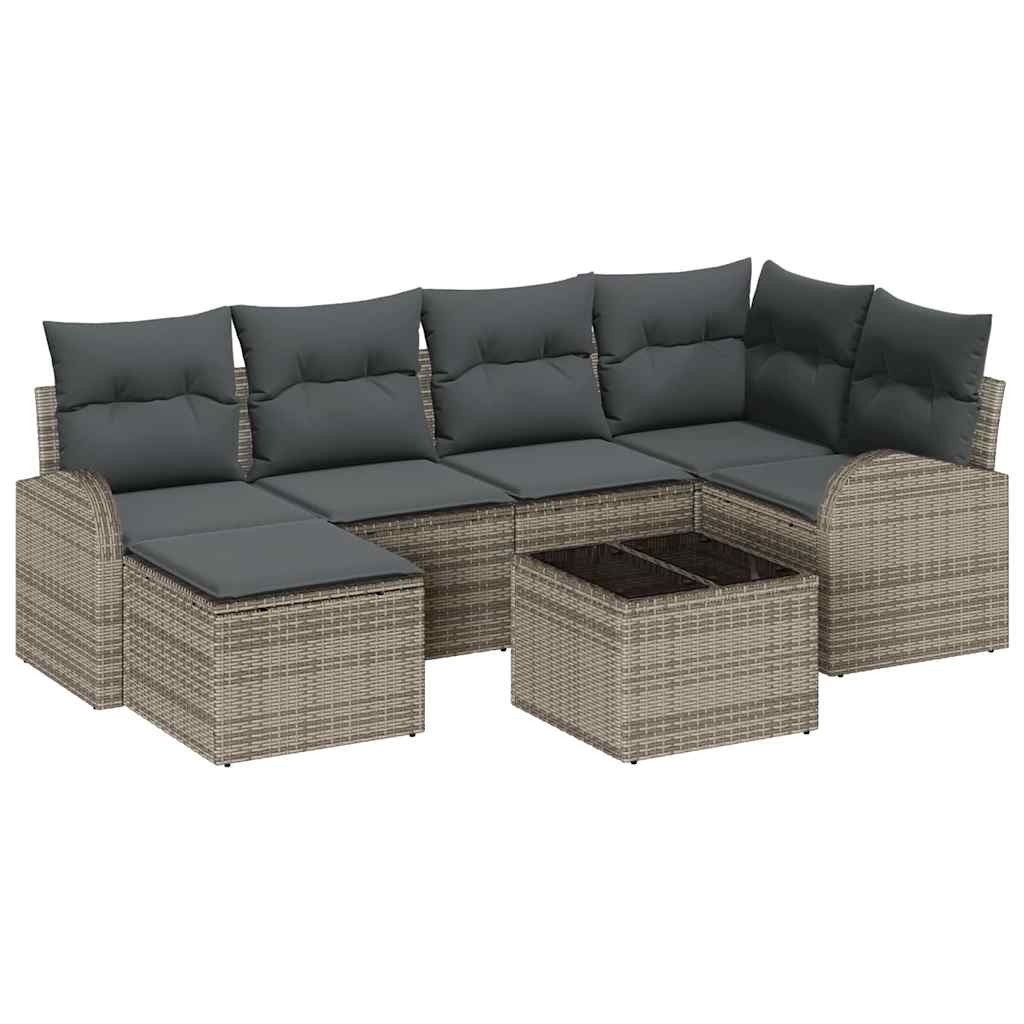 Set di divani con cuscino 7 pcs Grigio polyrattan