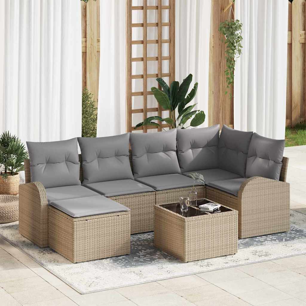 Set di divani 7 pcs Beige e grigio chiaro polyrattan | homemem39