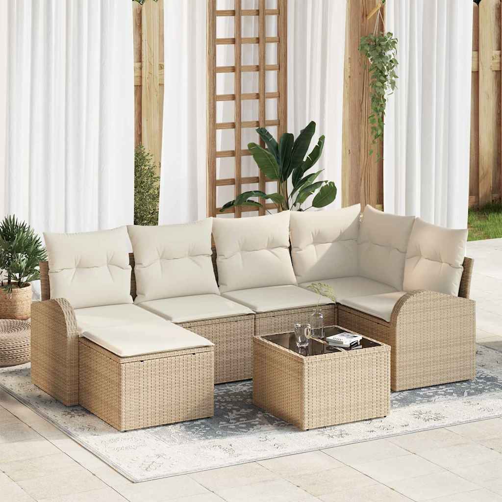 Set di divani con cuscino 7 pcs Beige e Bianco polyrattan | homemem39
