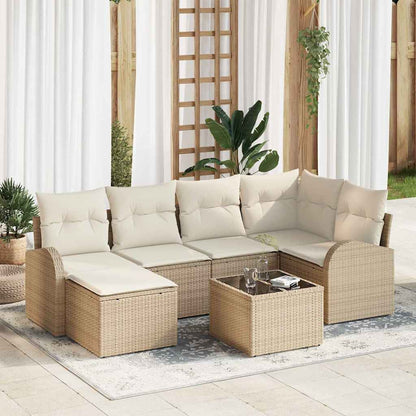 Set di divani con cuscino 7 pcs Beige e Bianco polyrattan | homemem39
