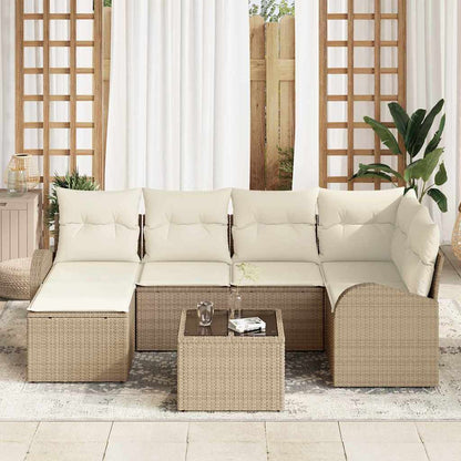 Set di divani con cuscino 7 pcs Beige e Bianco polyrattan | homemem39