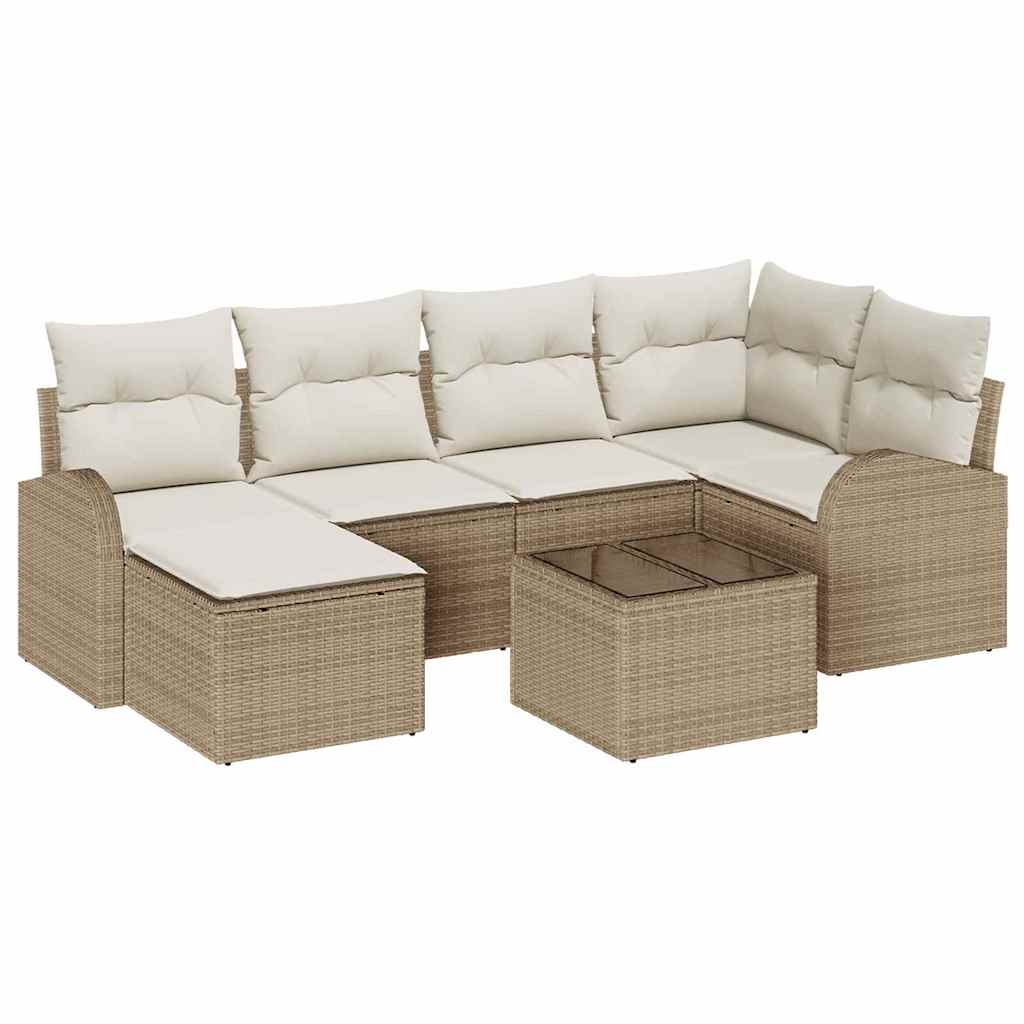 Set di divani con cuscino 7 pcs Beige e Bianco polyrattan | homemem39
