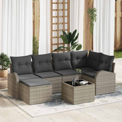 Set di divani con cuscino 7 pcs Grigio chiaro polyrattan | homemem39