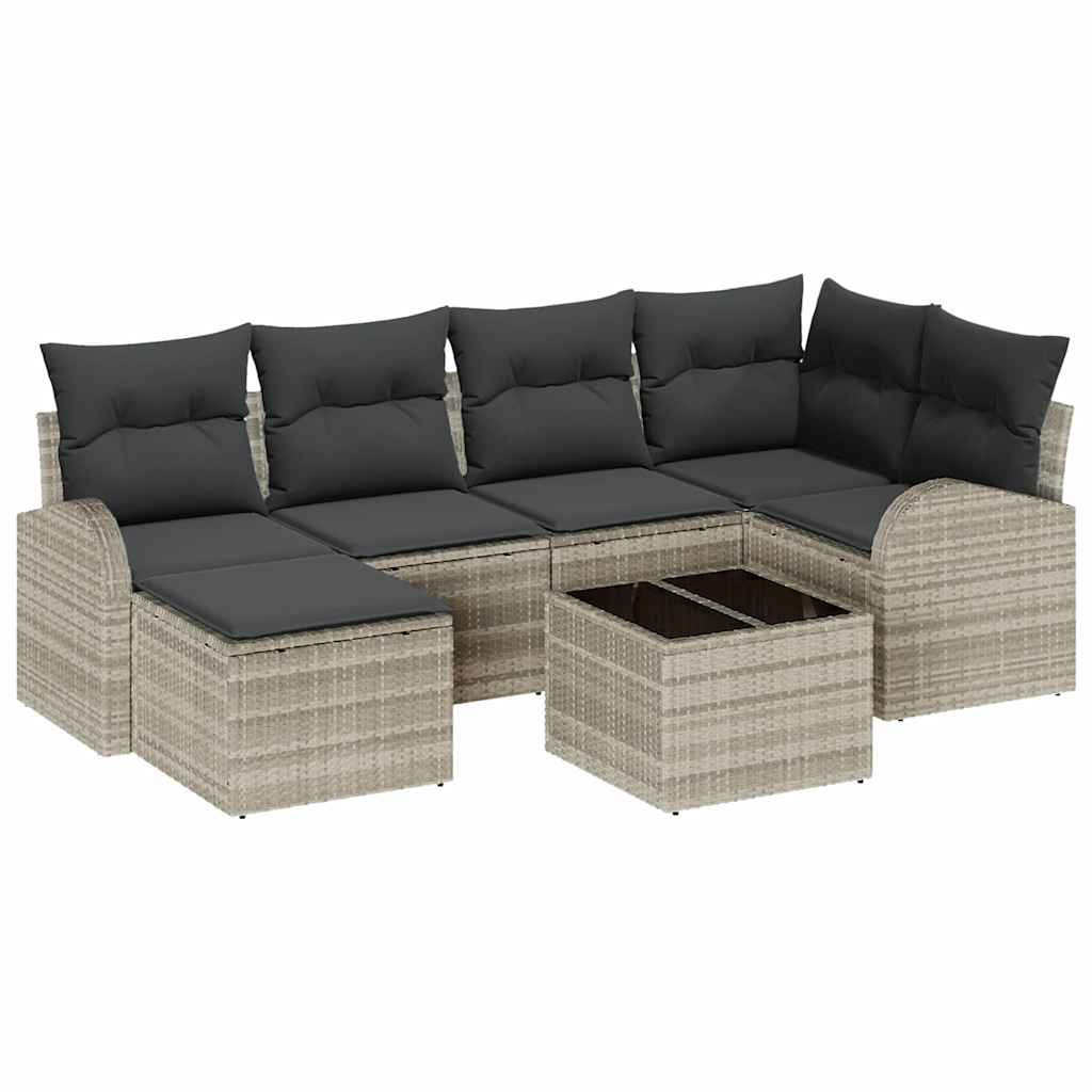 Set di divani con cuscino 7 pcs Grigio chiaro polyrattan | homemem39