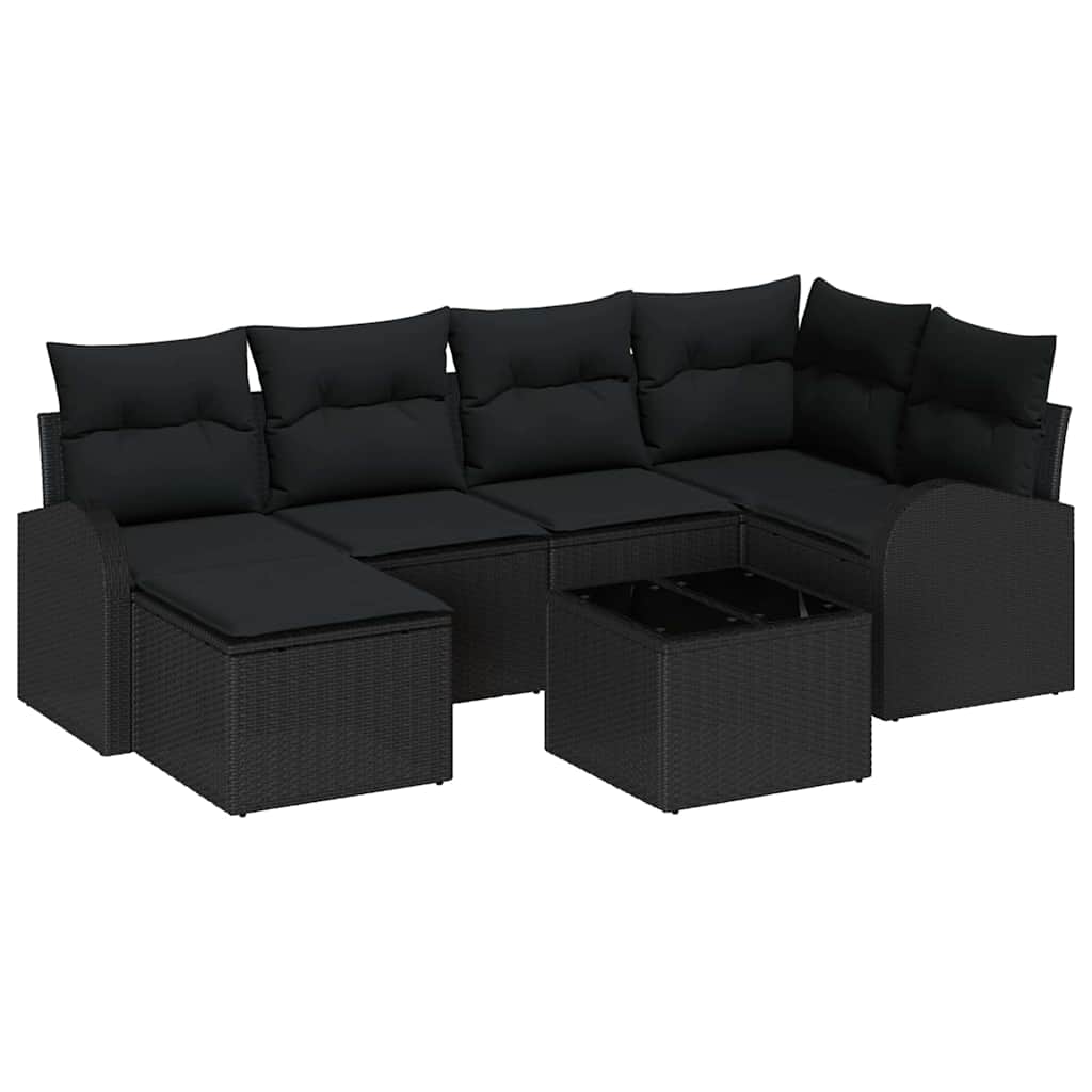 Set di divani con cuscino 7 pcs Nero polyrattan | homemem39
